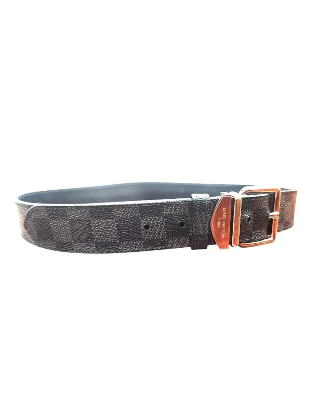 Louis Vuitton M9708 Damier Graphite Men’s Belt Black Silver Buckle Size 90/36